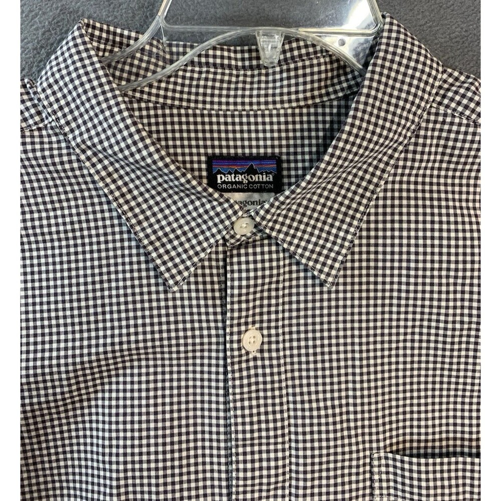 Patagonia Organic Cotton Gingham Shirt Men's XL Black White Long Sleeve 53863